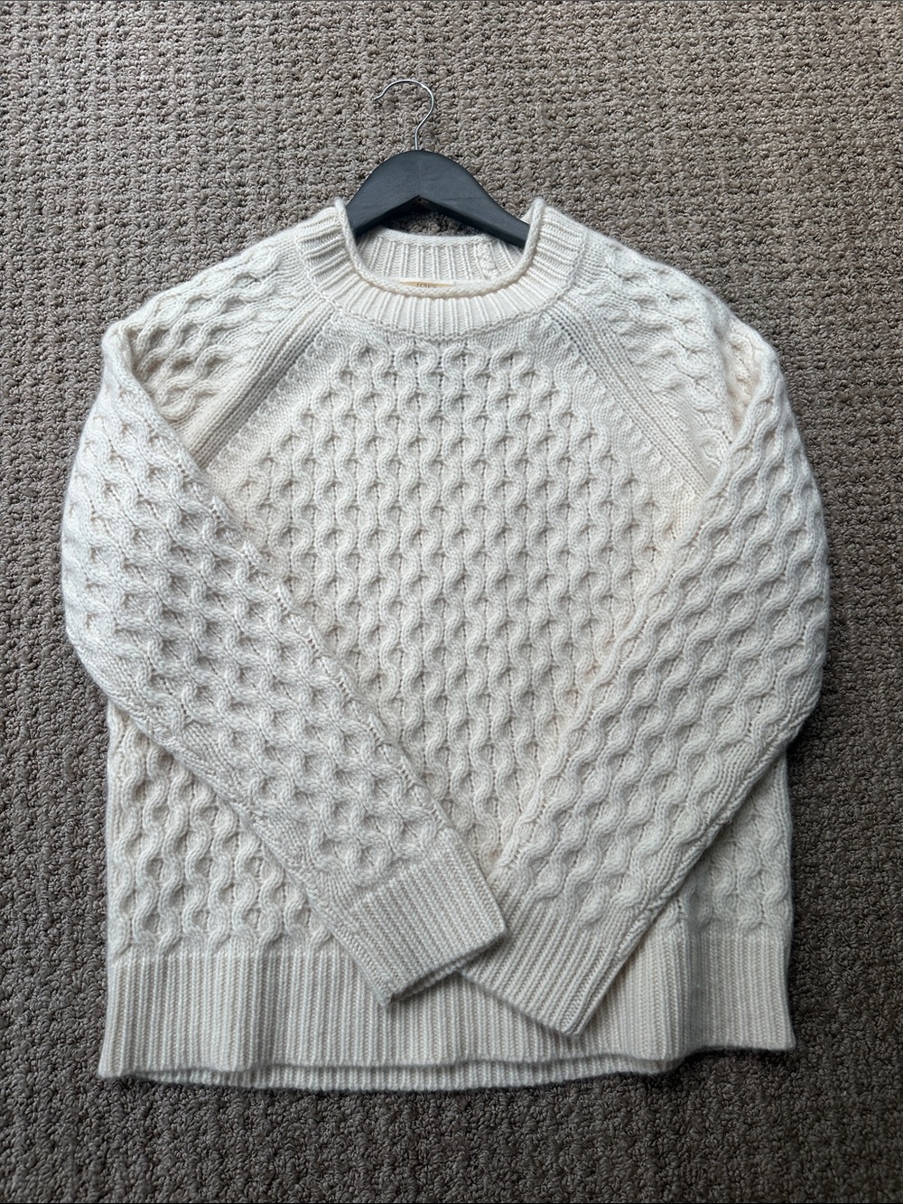 J. Crew Cashmere Cream Cable-Knit Crewneck Sweater